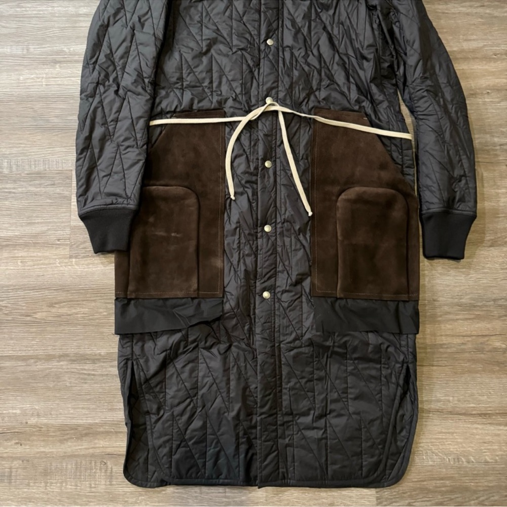 Rick Owens Quilted Flight Black Brown Long Jacket Coat - Picture 3 of 9